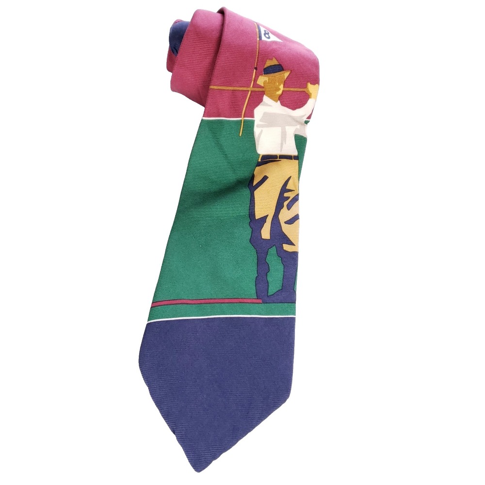 Vintage Nautica Necktie Golf Print Classic Width Green Red‎ Bold Graphic